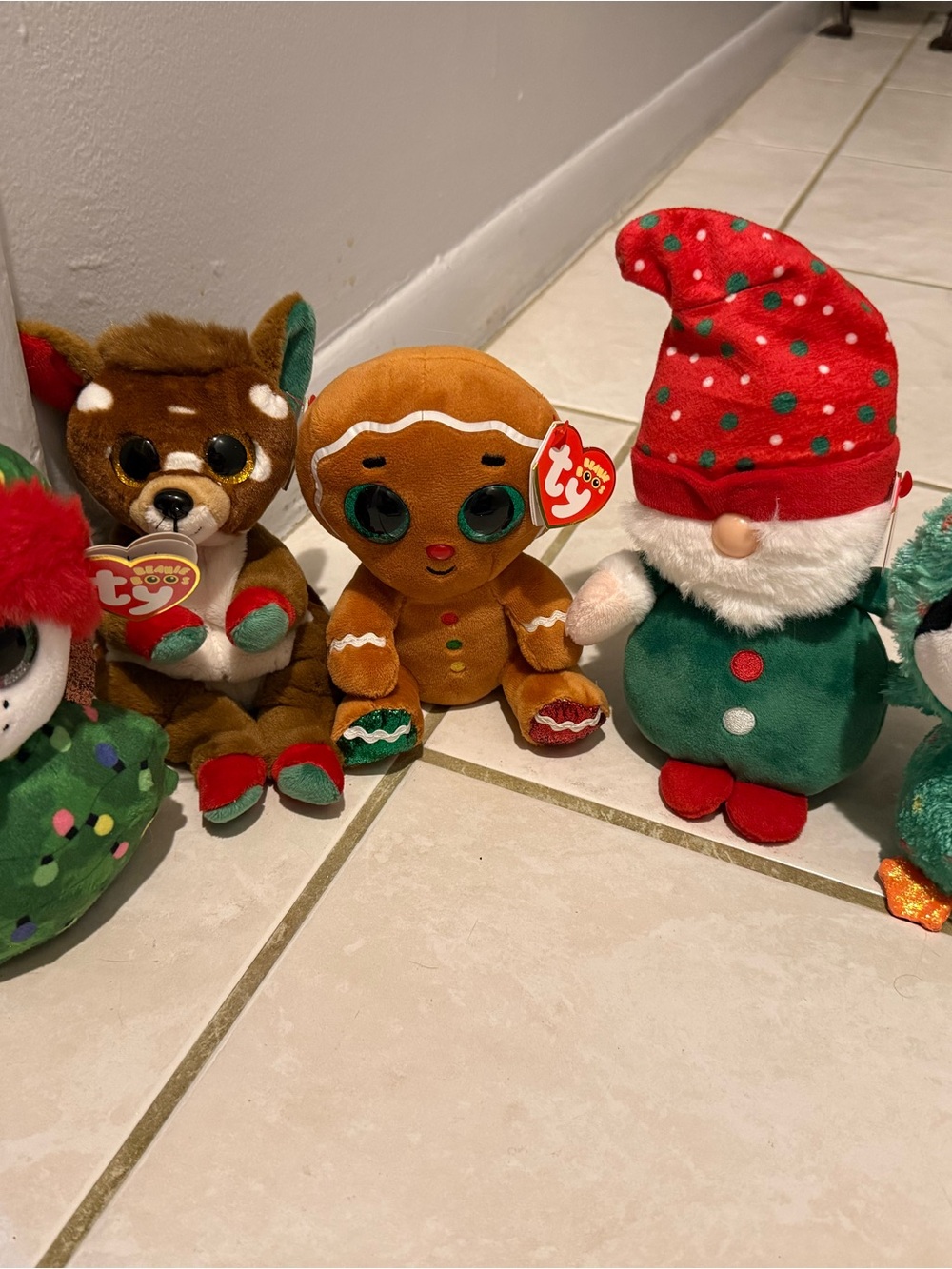 Ty Gingerbread Beanie Boo Plush - Brown, Green, Red